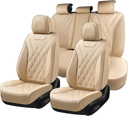 Coverado Car Seat Covers Full Set, Seat Covers for Cars, Front Seat Covers and Back Seat Cover Waterproof Leather Automotive Seat Cover, Universal Car Interior Protectors Cushion for Most Cars
