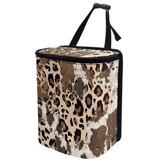 Talayituse Brown Leopard Cow Print Car Trash Can with Lid, Leak Proof Auto Trash Bag Hanging Vehicle Garbage Can Multipurpose Storage Container for Back Seat Road Trip