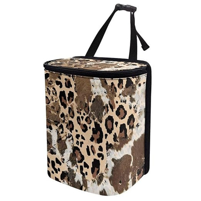 Talayituse Brown Leopard Cow Print Car Trash Can with Lid, Leak Proof Auto Trash Bag Hanging Vehicle Garbage Can Multipurpose Storage Container for Back Seat Road Trip