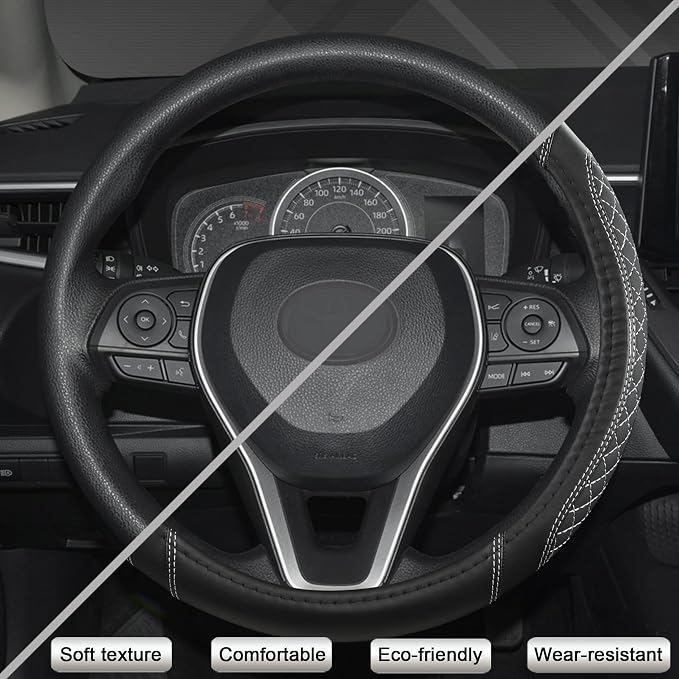 West Llama Customized Auto Car Steering Wheel Cover for Toyota Rav4 Corolla Camry Highlander (Diamond Quilted-Black+Gray-Standard Size)