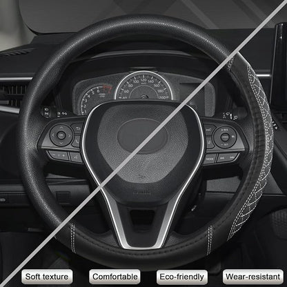 West Llama Customized Auto Car Steering Wheel Cover for Toyota Rav4 Corolla Camry Highlander (Diamond Quilted-Black+Gray-Standard Size)