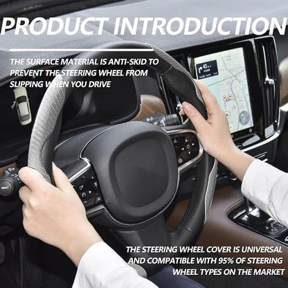 2pcs Universal Fit Carbon Fiber Steering Wheel Cover, Anti-Skid Steering Wheel Cover/Segmented Steering Wheel Protector/Car Interior Accessories (Gray)