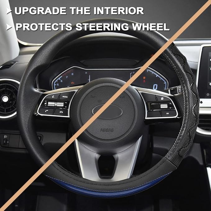 GIANT PANDA Steering Wheel Cover for Kia Soul,Sportage,Forte,Optima,Telluride(3D Honeycomb-Blue-Standard Size)