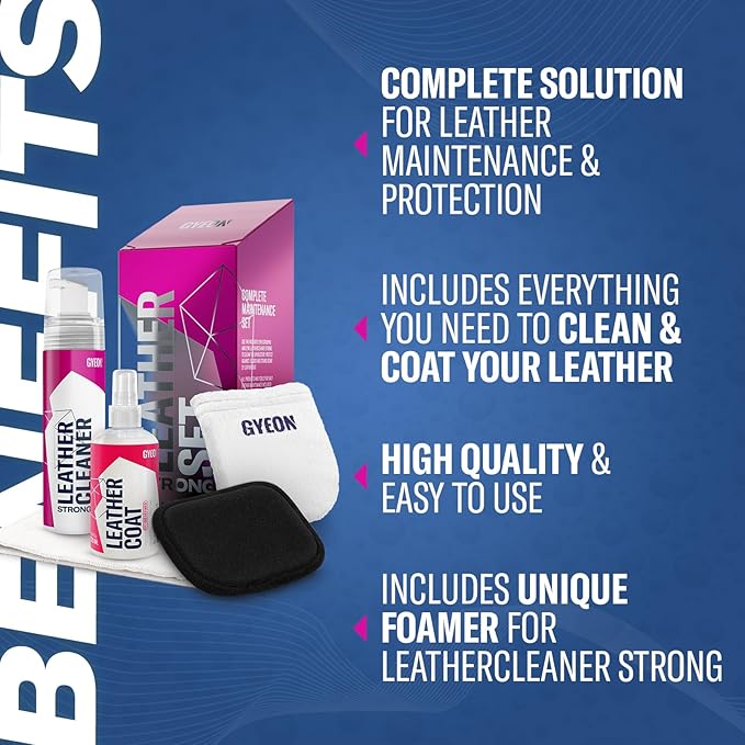 Gyeon Leather Set Strong All‑in‑One Car Leather Cleaner and Ceramic Coat Kit for Interior Protection Deep Clean Oil Removal Matte Finish Hydrophobic UV Resistant
