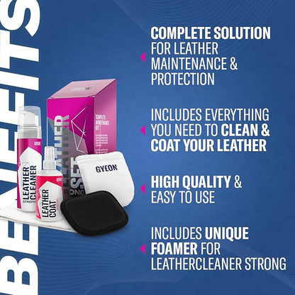 Gyeon Leather Set Strong All‑in‑One Car Leather Cleaner and Ceramic Coat Kit for Interior Protection Deep Clean Oil Removal Matte Finish Hydrophobic UV Resistant
