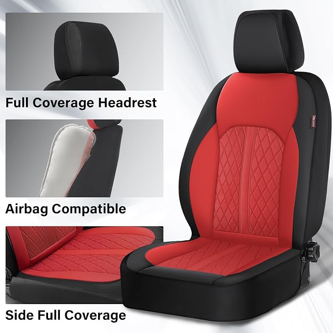 Coverado Universal Leather Seat Covers Full Set for 5 Seats – Waterproof, Durable All-Weather Protector for SUV, Pickup Truck, Sedan （Red）