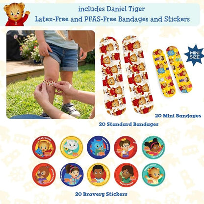 KeepGoing Daniel Tiger’s Travel First Aid Kit for Kids – 130 Pc. for Car, Home, Purse, Diaper Bag & Backpack with Latex-Free Bandages - Mini First Aid Kit Travel Size TSA-Approved
