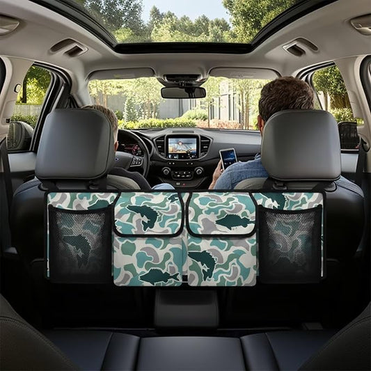 Fish Green Camo Trunk Storage Organizer Waterproof Collapsible Car Storage Bag with 4 Pockets Space Saving Car Trunk Storage Organizer with Lid for Cars Sedans SUVs