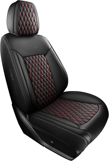 Front Car Seat Cover Set of 1,Universal Precision Fit Contoured Heavy-Duty Nappa Leather Automotive Waterproof Car Seat Protector Cushion,Seat Covers for SUV Trucks,Style1 Black Red Line