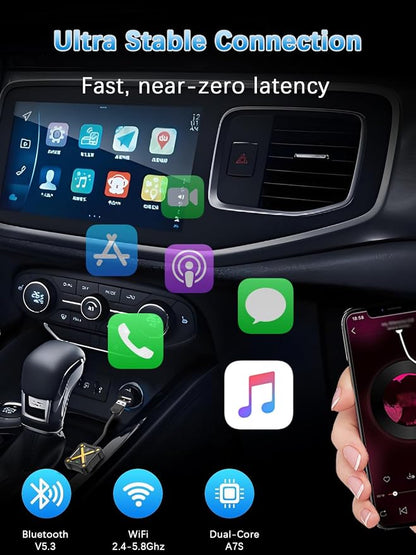 Wireless CarPlay Adapter for Apple iPhone - Bluetooth 5.3 Plug & Play, No Latency, Auto Reconnect, Compatible with 2016+ Factory Wired CarPlay Cars & iOS10+