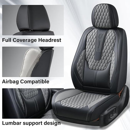 Coverado Car Seat Covers Full Set, Nappa Leather Seat Covers for Car, Waterproof Car Seat Protector with Lumbar Support, Automotive Seat Covers Universal Fit for Most Cars SUV Trucks (Black&Gray)