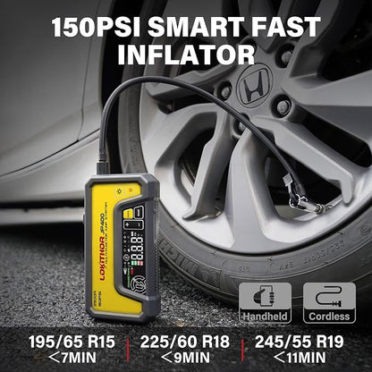 LOKITHOR JP400 Jump Starter with Air Compressor, 2500A 12V Portable Car Battery Booster Pack (8.5L Gas/6.5L Diesel) with ConnectMax Tech, 150PSI Tire Inflator, Auto-Shutoff & Dynamic Dwell (Yellow)