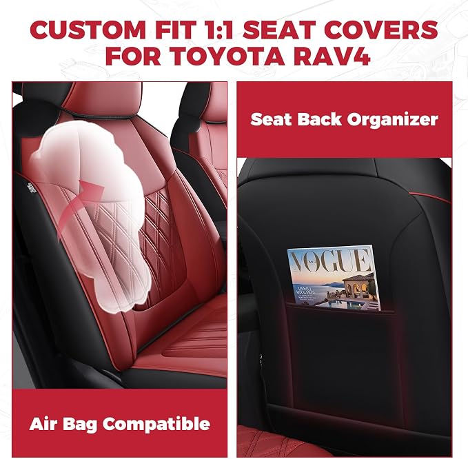 FREESOO Custom Seat Covers for Toyota RAV4 2019 2020 2021 2022 2023 2024 2025 LE XLE Limited XLE Premium Gas, RAV4 Leather Car Seat Covers Interior, RAV 4 SUV Accessories Full Set, BlackBurgundy