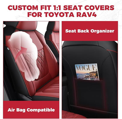 FREESOO Custom Seat Covers for Toyota RAV4 2019 2020 2021 2022 2023 2024 2025 LE XLE Limited XLE Premium Gas, RAV4 Leather Car Seat Covers Interior, RAV 4 SUV Accessories Full Set, BlackBurgundy