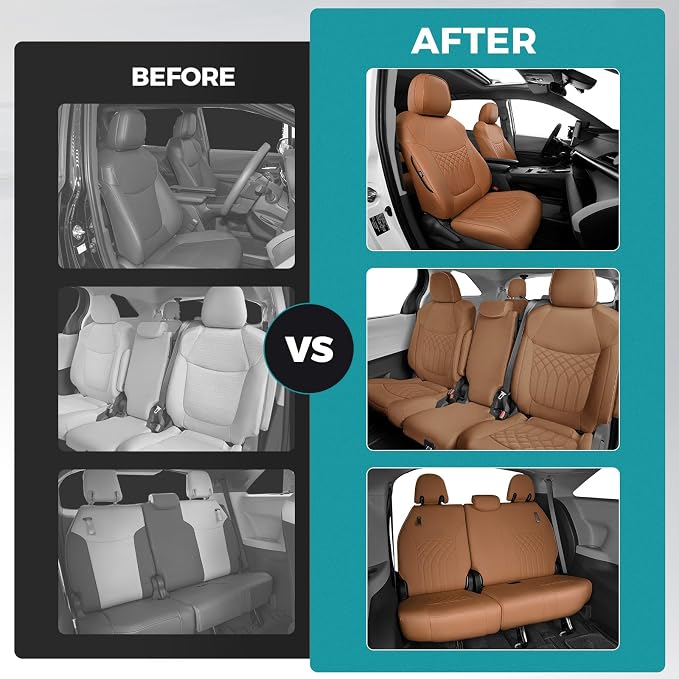 Customized for Toyota Sienna Seat Covers 2021-2026 Sienna 8 Seats 3 Row, Leather Car Seat Covers Waterproof Seat Covers Full Set for Cars, Car Seat Protectors, Airbag Compatible(Brown)