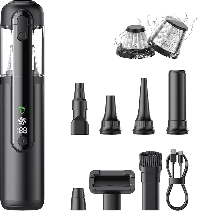 Portable Car Vacuum Cordless, 18000Pa 4-in-1 Suction Power Mini Vacuum Cleaner, 120W Brushless Motor Handheld Vacuum Cordless Rechargeable, 7800mAh Battery, LED Light, Black