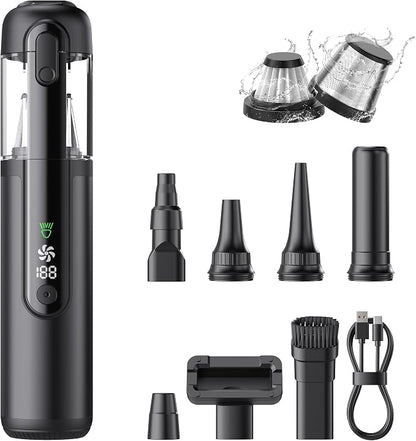 Portable Car Vacuum Cordless, 18000Pa 4-in-1 Suction Power Mini Vacuum Cleaner, 120W Brushless Motor Handheld Vacuum Cordless Rechargeable, 7800mAh Battery, LED Light, Black