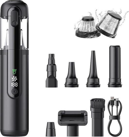 Portable Car Vacuum Cordless, 18000Pa 4-in-1 Suction Power Mini Vacuum Cleaner, 120W Brushless Motor Handheld Vacuum Cordless Rechargeable, 7800mAh Battery, LED Light, Black