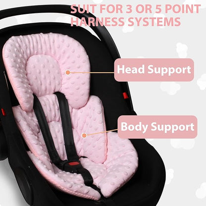 Infant Carseat Insert, 2-in-1 Reversible Baby Car Seat Cushion for Newborn Toddler Head & Body Support Car Seat Pad for Carseats, Strollers, Swings, Bouncers