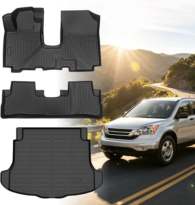 Floor Mats for Honda CRV 2007 2008 2009-2011, 2010 CRV Floor Mats, for Honda CR-V Floor Mat TPE Waterproof Summer Winter Floor Liners, 1st & 2nd Row & Cargo Liner