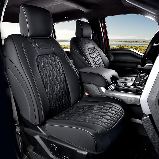 Coverado Leather Seat Covers Full Set Fit for Ford F150 F250 F350 F450, Waterproof Ford F150 Truck Seat Covers Fit for 2015-2026 F150 and 2017-2026 F250 F350 F450 (Black)