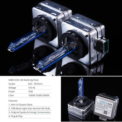 DMEX D3S HID Headlight Bulbs 6000K Cool White Xenon 35W 66340 42403 42302 Replacement - Pack of 2 (Not fit Halogen Headlamp)