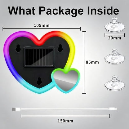 Rechargeable Solar-Powered Wireless Double-Heart LED Light for Car Interior Decorations, with 6 Lighting Modes and Vibration Sensor, Romantic Ambient Gift for Couples/Women/Men, Clorful, 1 Pcs