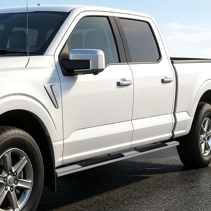 [Pair] 5 Inch Chrome Stainless Running Boards/Side Step Bars/Nerf Bars Compatible with 04-14 Ford F150 Crew Cab