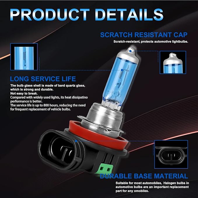 Fit for Elantra 2011-2013 High Performance Halogen Headlight Bulbs,H1 High Beam + H11 Low Beam Headlamp Replacement Bulbs Kit, Plug and Play,Pack of 4