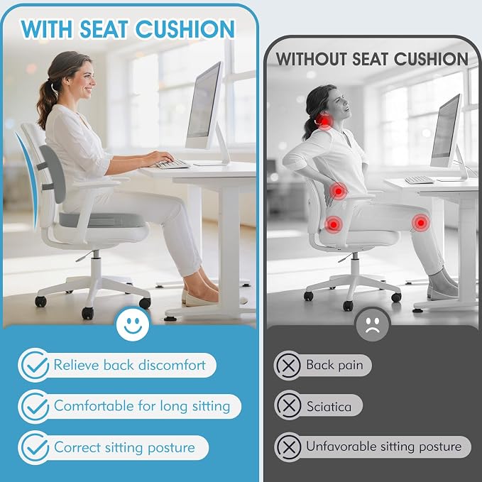 CushZone Seat Cushion, Lumbar Support Pillow with Adjustable Strap-Chair Cushions for Sciatica Pain Relief-with Washable Cover Memory Foam for Car, Travel and Wheelchair, Light Grey X-Large