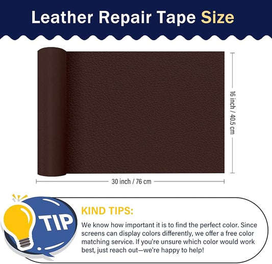 Zenyao Leather Repair Patch Tape - Self Adhesive Leather Repair Kit for Car Seat Furniture, Heavy Duty Vinyl Repair Patch for Couch Sofa, Waterproof Fix for Tears, 16x30 Inch Roll, Brown Burgundy