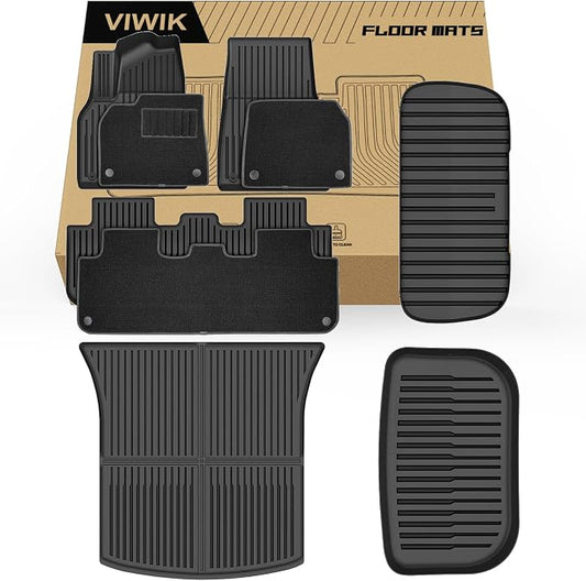 VIWIK 2026 2025 Tesla Model Y Juniper Floor Mats - Custom Fit All Weather 3D Scanning Design with High Edge, Non-Slip TPE Material for Driving Safety, Waterproof and Stain-Resistant, Easy to Clean