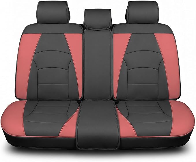 FH Group Back Seat Faux Leather Car Seat Cover, Universal Fit, Rear Seat Covers for Cars with Rear Split Bench, Car Interior Accessories for SUV, Sedan, Van, Burgundy/Black
