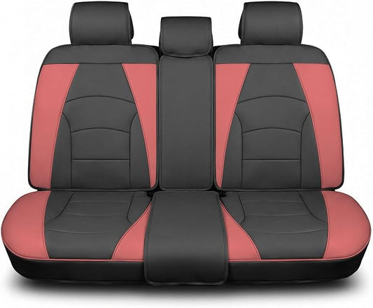 FH Group Back Seat Faux Leather Car Seat Cover, Universal Fit, Rear Seat Covers for Cars with Rear Split Bench, Car Interior Accessories for SUV, Sedan, Van, Burgundy/Black