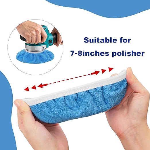 15 Pieces Car Polisher Pad Bonnet Microfiber Polishing Bonnet Buffing Pads Orbital Buffer Polisher Waxing Covers for Cleaning and Polishing (7-8 Inches)