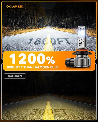 OXILAM 9005 9006 LED Light Bulb, 12X Brighter 6500K Cool White, Anti-Flicker, 60,000Hrs Lifespan, HB3 HB4 LED Light Compatible with Cars Trucks SUVs, Pack of 4