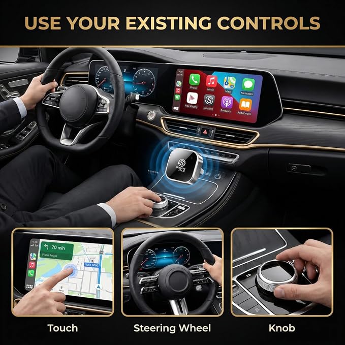 Wireless Car Play Adapter & Car Play Wireless Adapter 2-in-1, SHALOM TECH 5.8GHz Wired to Wireless Dongle, Plug & Play for Factory Wired CarPlay Cars, USB A USB C - (Silver).