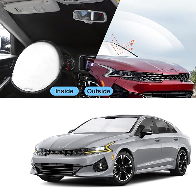 TINGLU Sun Shade for Hyundai Sonata 2021-2024 2025 2026 Kia K5/2020-2026 Accessories Windshield Sun Shade Window Shade UV Rays Protection Sun Visor Cover with Steering Wheel Sunshade Storage Bag