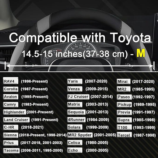 West Llama Customized Auto Car Steering Wheel Cover for Toyota Rav4 Corolla Camry Highlander (Black+Gray-Standard Size)