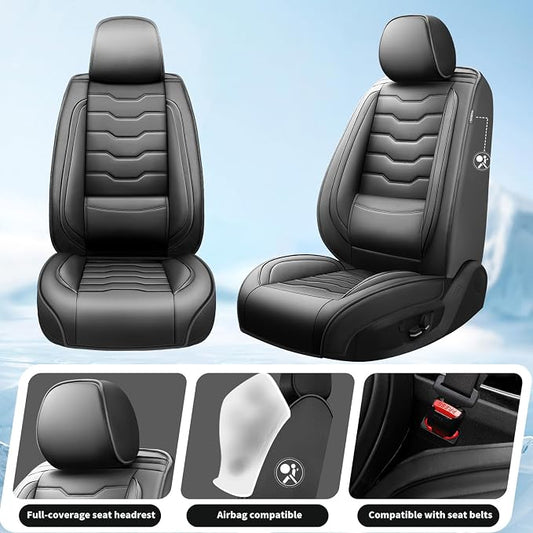 Car Seat Covers Fit for Jeep 5 Seats Grand Cherokee 2007-2025 2026 - Premium Leather, Waterproof & Breathable，All-Weather Seat Cushion Protecto & Airbag Compatible, Full Set Black