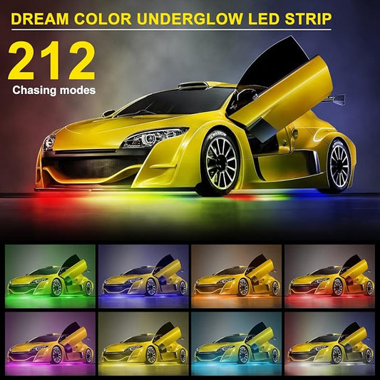 OPP ULITE Car Underglow Light Strip Dream Chasing Color, Upgraded Silicone Material, 212 Modes, 252pcs Led, APP Control Underbody Lights Kit, 90&120CM, 4PC Pack