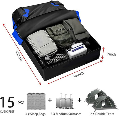FORWODE 250LBS Universal Roof Rack Basket, 64"x39"x6" Rooftop Cargo Carrier Rack + Waterproof Cargo Bag 15 Cubic Feet(43"x34"x17") and Cargo Net, Ratchet Straps