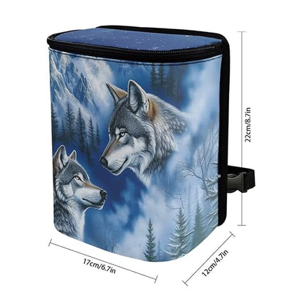 Talayituse Wolf Mountain Print Car Trash Can with Lid, Leak Proof Auto Trash Bag Hanging Vehicle Garbage Can Multipurpose Storage Container for Back Seat Road Trip