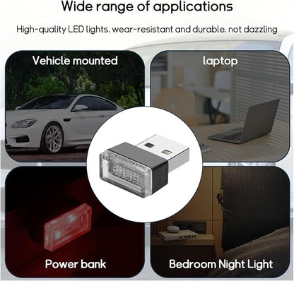 Dickno 4 PCS USB LED Car Interior Atmosphere Lamp, Portable Mini LED Night Light, Plug-in USB Interface Trunk Ambient Lighting Kit, Universal Vehicle Interior Accessories (Red)