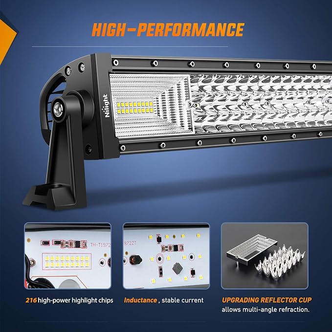 Nilight - 18019C-A LED Light Bar 52Inch 783W Triple Row 49500LM Flood Spot Combo Beam Led Bar Driving Lights Boat Lights Super Bright Led Off Road Lights for Trucks,2 Years Warranty