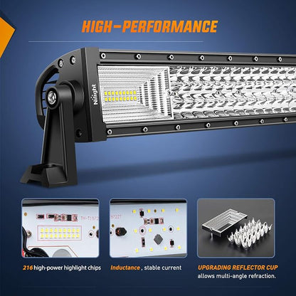 Nilight - 18019C-A LED Light Bar 52Inch 783W Triple Row 49500LM Flood Spot Combo Beam Led Bar Driving Lights Boat Lights Super Bright Led Off Road Lights for Trucks,2 Years Warranty