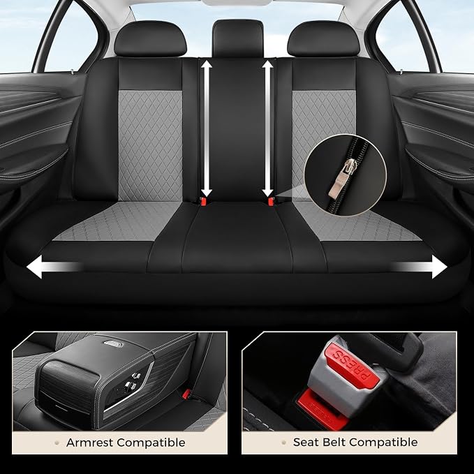 Coverado Car Seat Covers, 5 Seats Front and Rear Seat Covers for Cars, Leather Seat Covers Waterproof Car Seat Protectors, Automotive Seat Cushions Universal for Most Sedan, SUV, Truck, Black & Gray