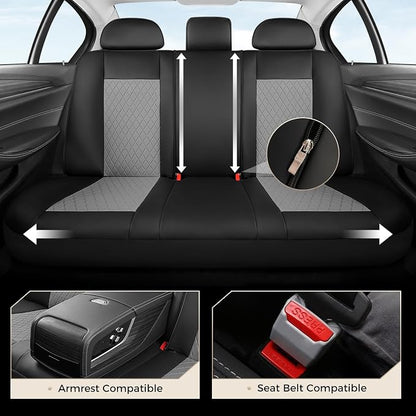 Coverado Car Seat Covers, 5 Seats Front and Rear Seat Covers for Cars, Leather Seat Covers Waterproof Car Seat Protectors, Automotive Seat Cushions Universal for Most Sedan, SUV, Truck, Black & Gray