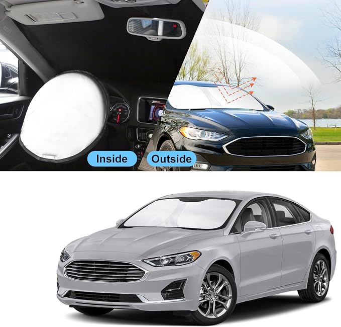 TINGLU Sun Shade for Ford Fusion 2013-2021 Accessories Windshield Sun Shade Window Shade UV Rays Protection Sun Visor Cover with Steering Wheel Sunshade Storage Bag