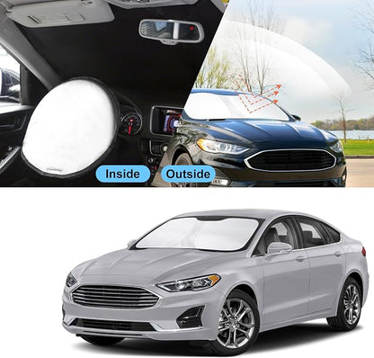 TINGLU Sun Shade for Ford Fusion 2013-2021 Accessories Windshield Sun Shade Window Shade UV Rays Protection Sun Visor Cover with Steering Wheel Sunshade Storage Bag